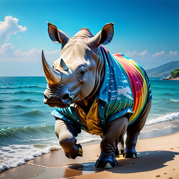 Image of a rhinoceros in a trousers in the sea