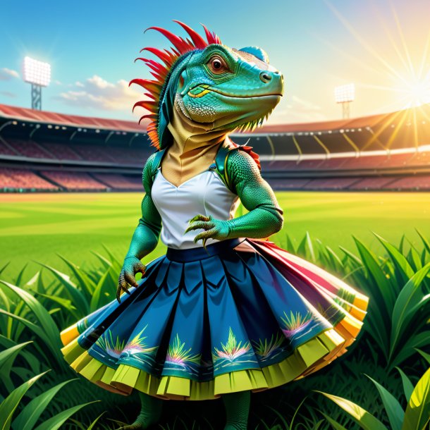 Ilustración de una iguana en una falda en el campo