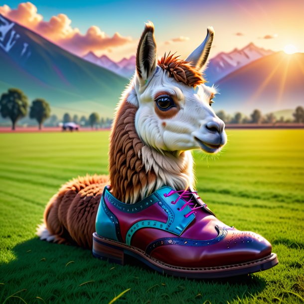 Picture of a llama in a shoes on the field