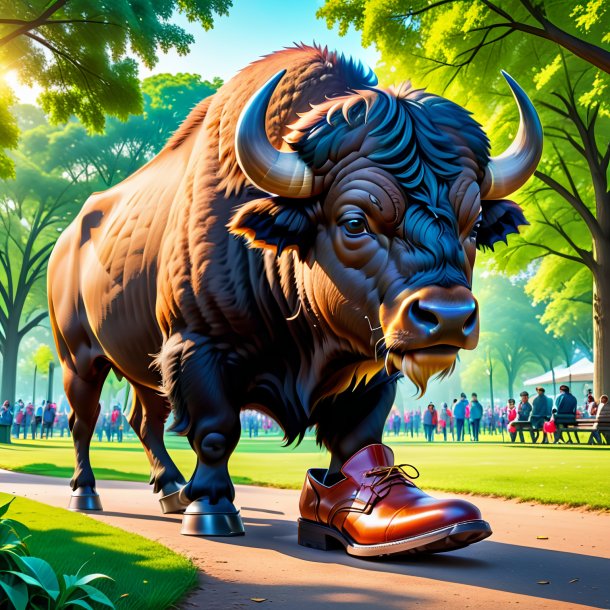 Picture of a buffalo in a shoes in the park