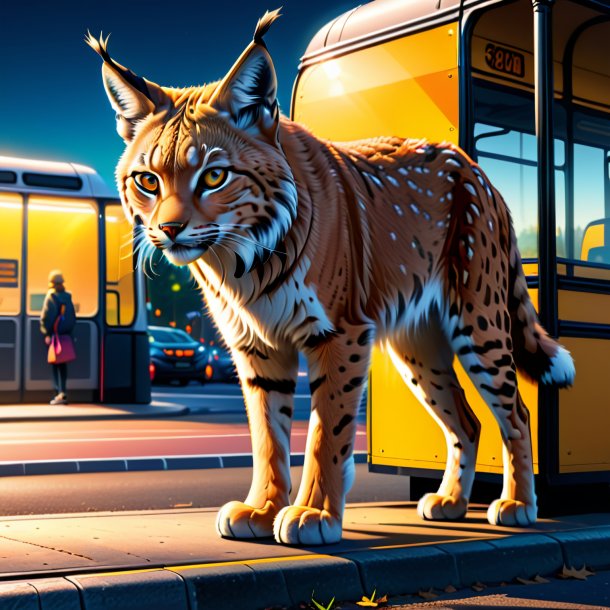 Illustration of a lynx in a shoes on the bus stop