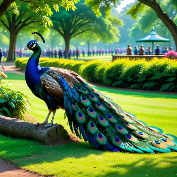 Picture of a drinking of a peacock in the park