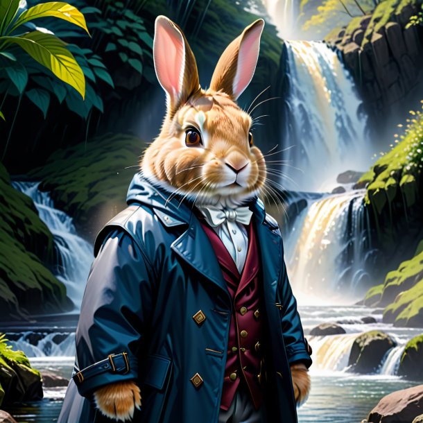 Dessin d'un lapin dans un manteau dans la cascade