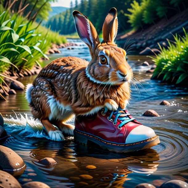 Photo of a hare in a shoes in the river