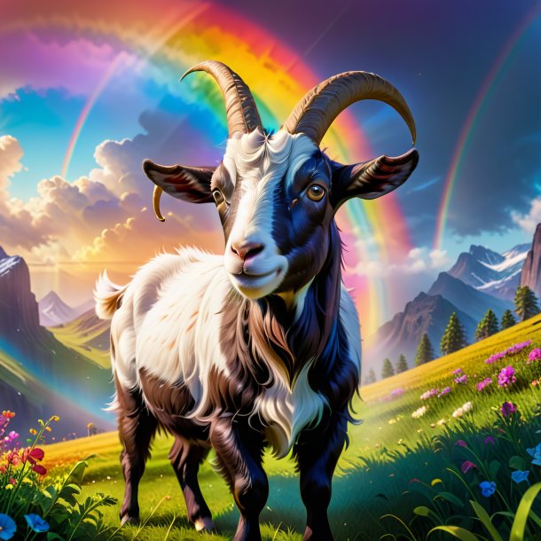 Image of a playing of a goat on the rainbow