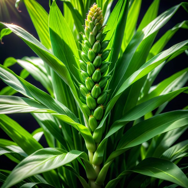 Fotografía de una planta de maíz verde guisante