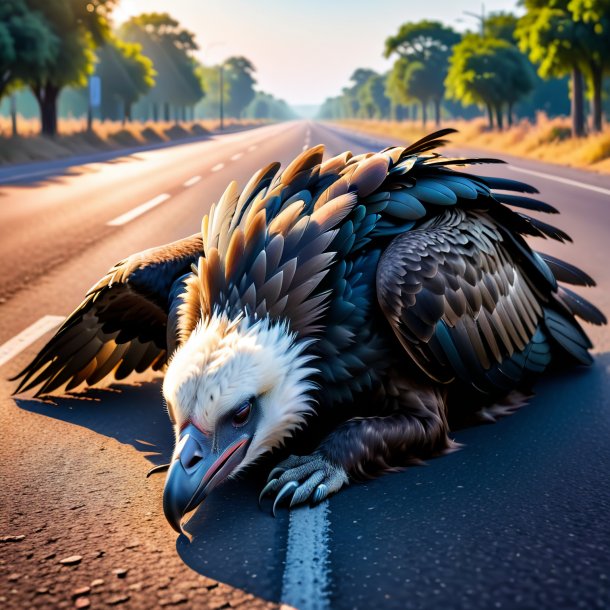 Foto de um sono de um abutre na estrada