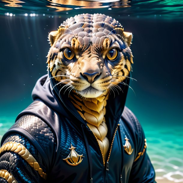 Picture of a king cobra in a hoodie in the water