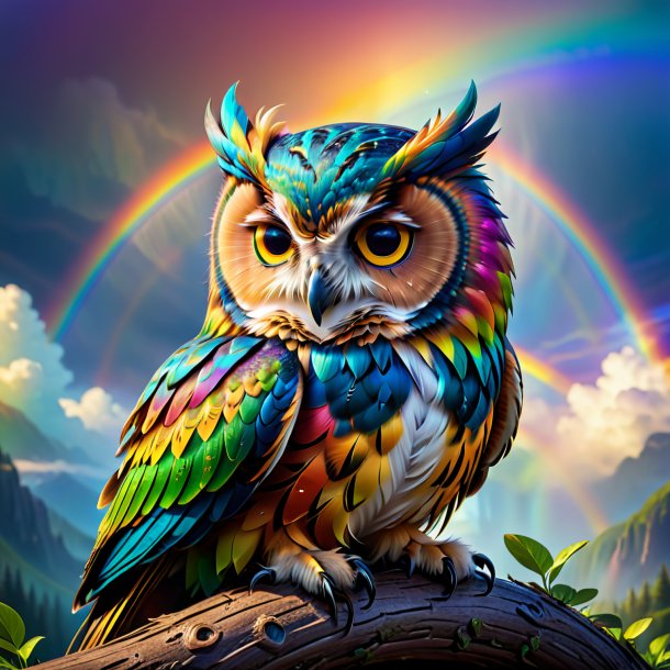 Image of a sleeping of a owl on the rainbow