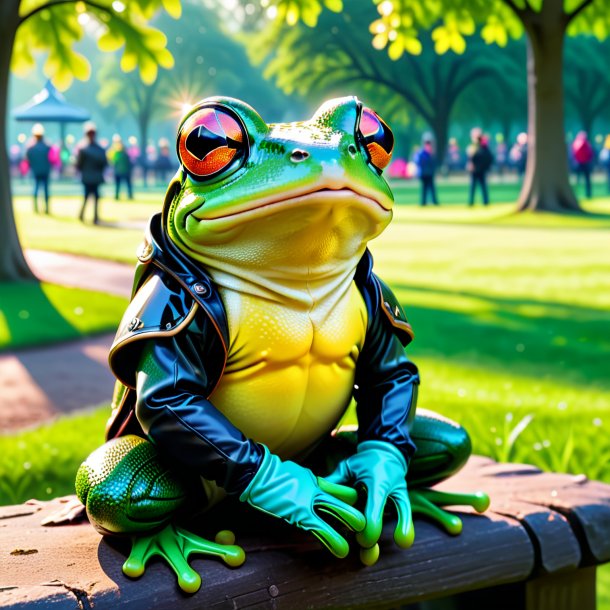 Picture of a frog in a gloves in the park