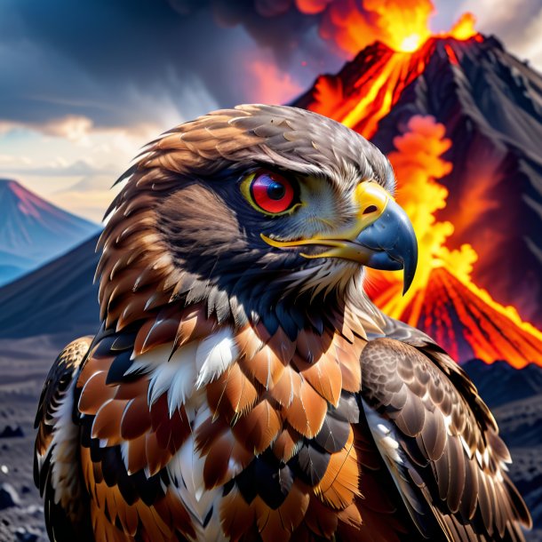 Photo of a smiling of a hawk in the volcano