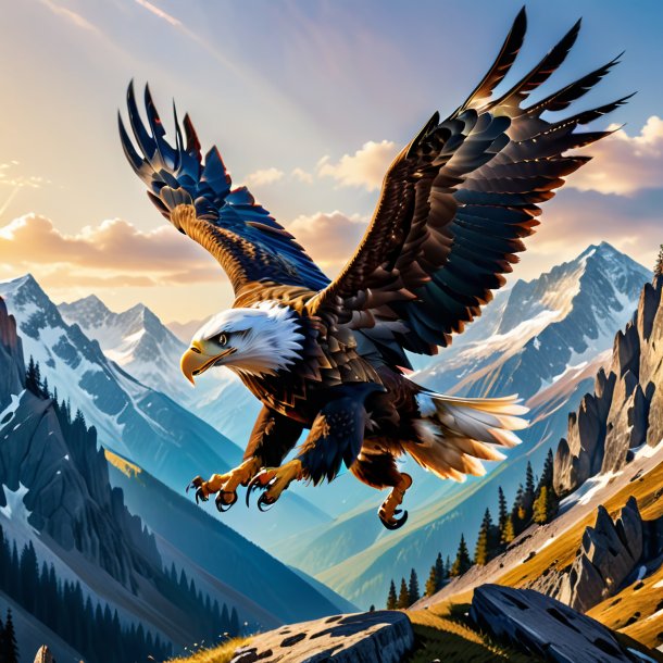 Pic of a jumping of a eagle in the mountains