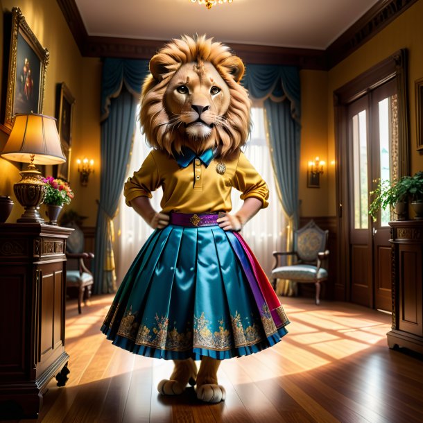 Picture of a lion in a skirt in the house