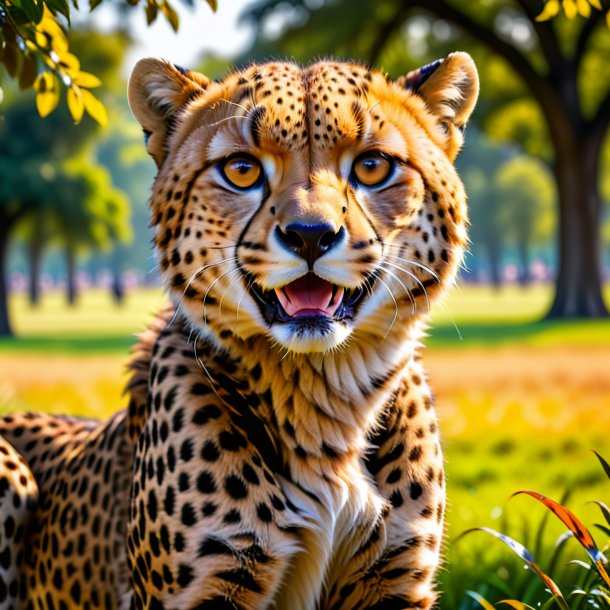 Picture of a smiling of a cheetah in the park