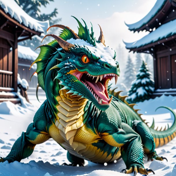 Picture of a angry of a basilisk in the snow