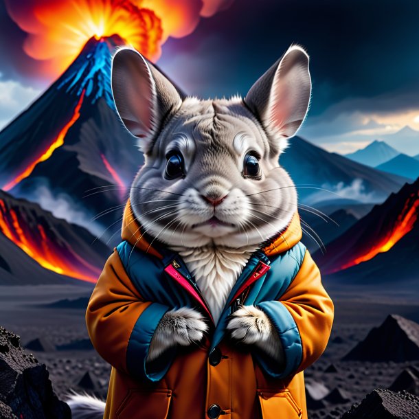 Picture of a chinchillas in a coat in the volcano