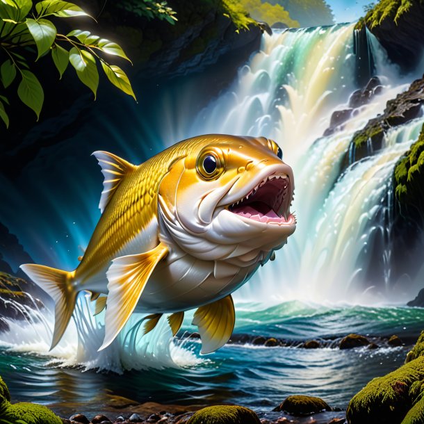 Pic of a smiling of a haddock in the waterfall