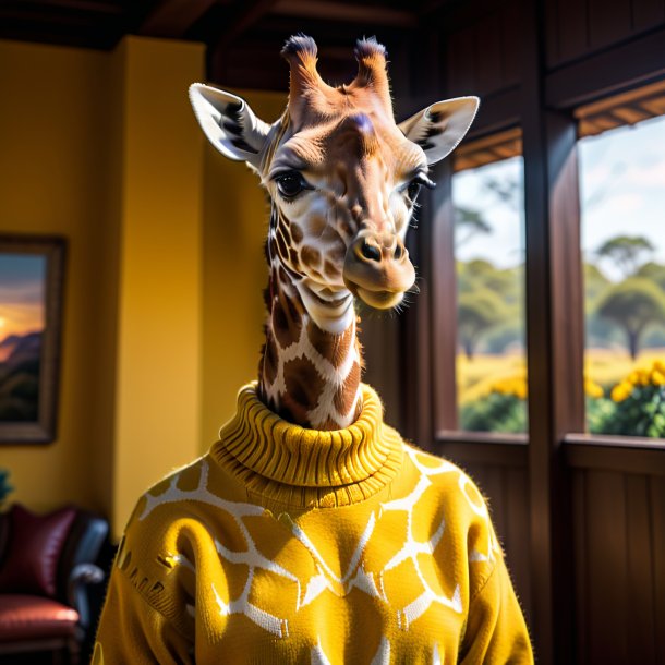 Imagem de uma girafa em um suéter amarelo