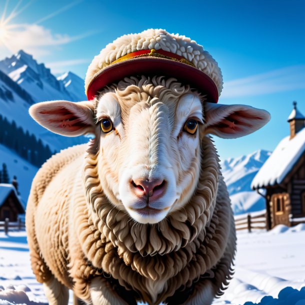 Imagen de una oveja en un sombrero en la nieve