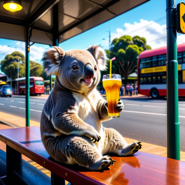 Foto de uma bebida de um coala na parada de ônibus