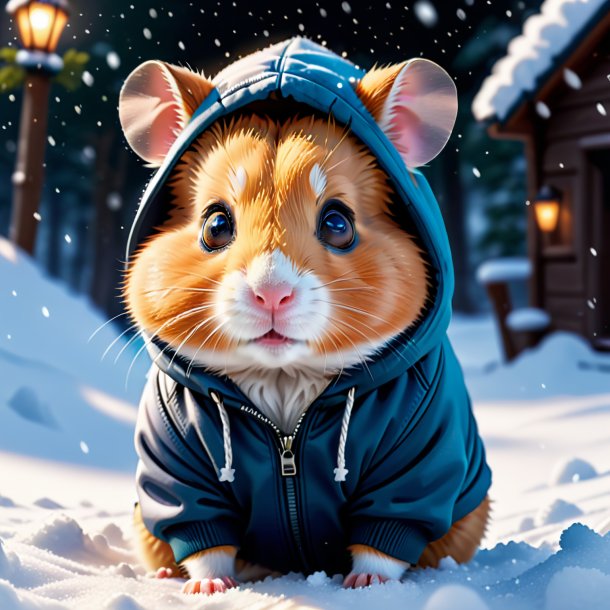 Illustration of a hamster in a hoodie in the snow