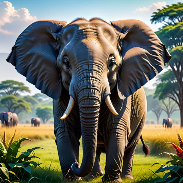 Image of a smiling of a elephant on the field