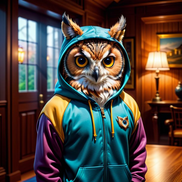 Picture of a owl in a hoodie in the house