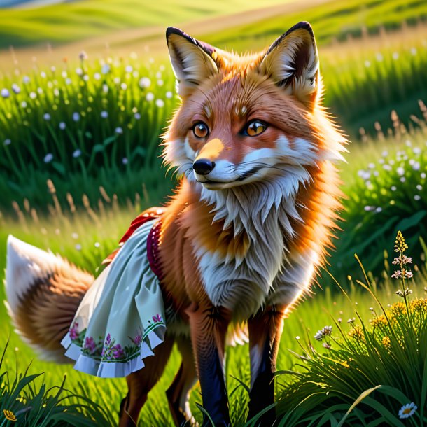 Image of a fox in a skirt in the meadow