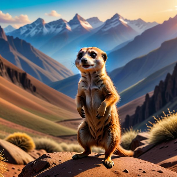 Image of a dancing of a meerkat in the mountains