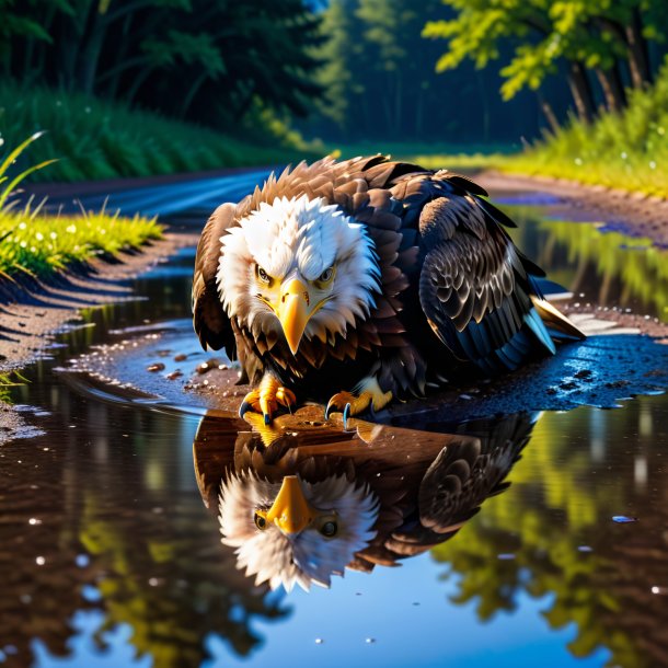 Foto de un descanso de un águila en el charco