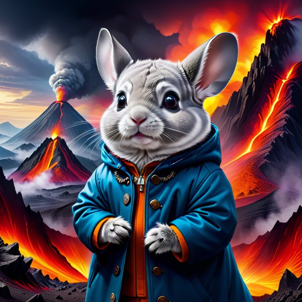 Drawing of a chinchillas in a coat in the volcano