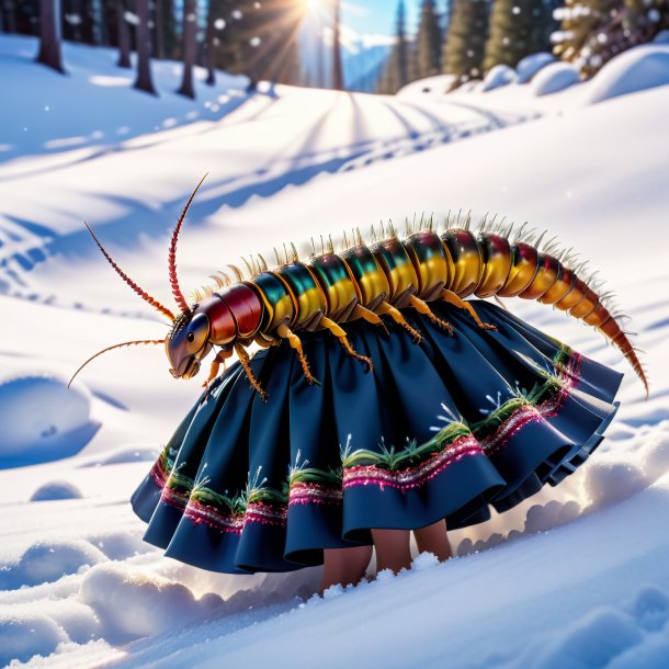 Foto de un ciempiés en una falda en la nieve