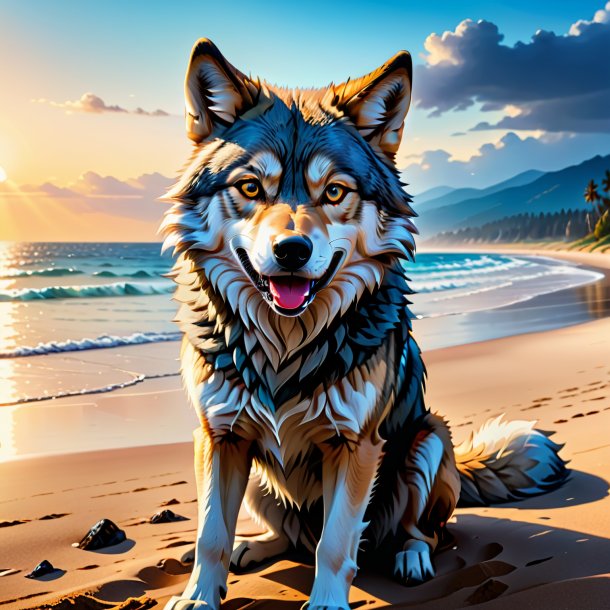 Pic of a crying of a wolf on the beach