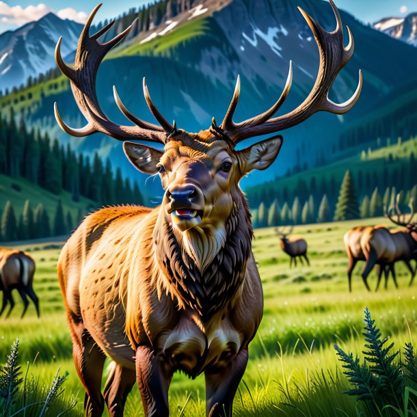 Image d'une colère d'un wapiti dans la prairie