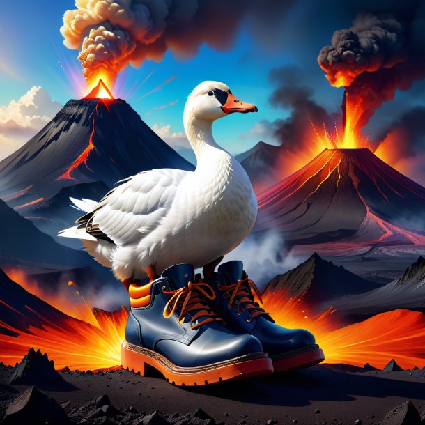 Illustration of a goose in a shoes in the volcano