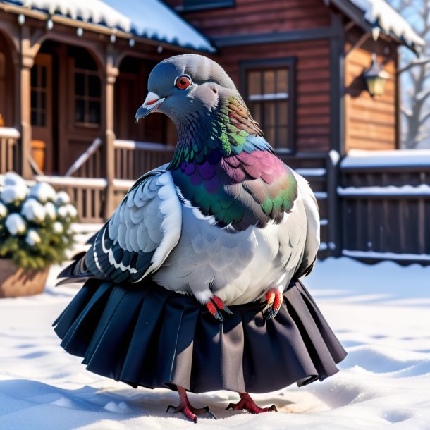 Um pombo em uma saia na neve