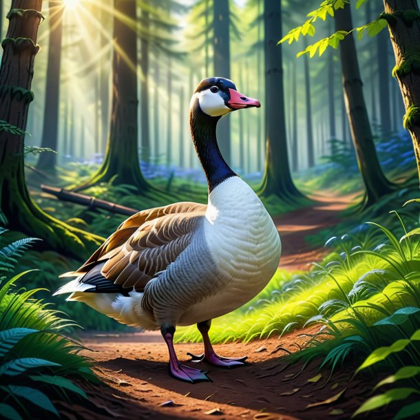 Drawing of a goose in a belt in the forest