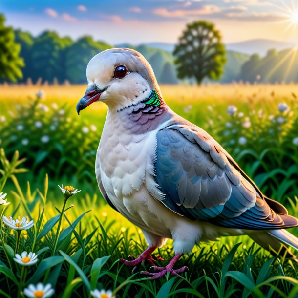 Photo of a smiling of a dove in the meadow