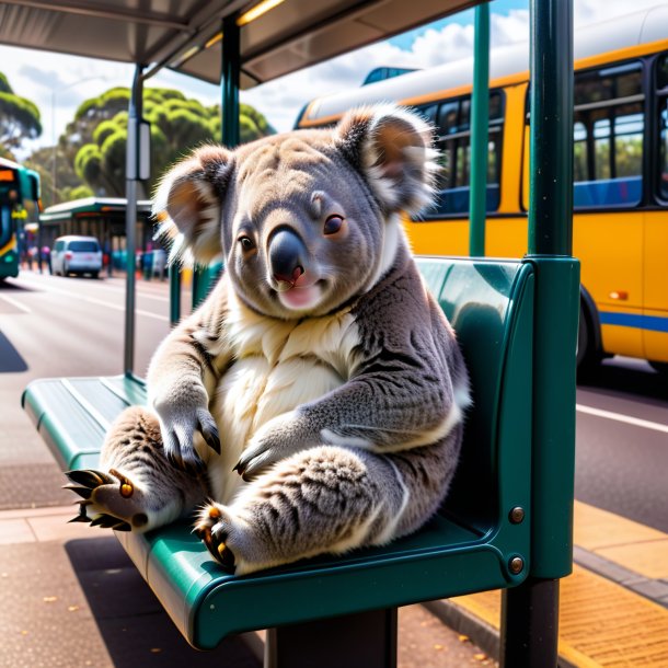 Imagem de um sono de um coala no ponto de ônibus