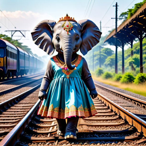 Foto de um elefante em um vestido nos trilhos ferroviários