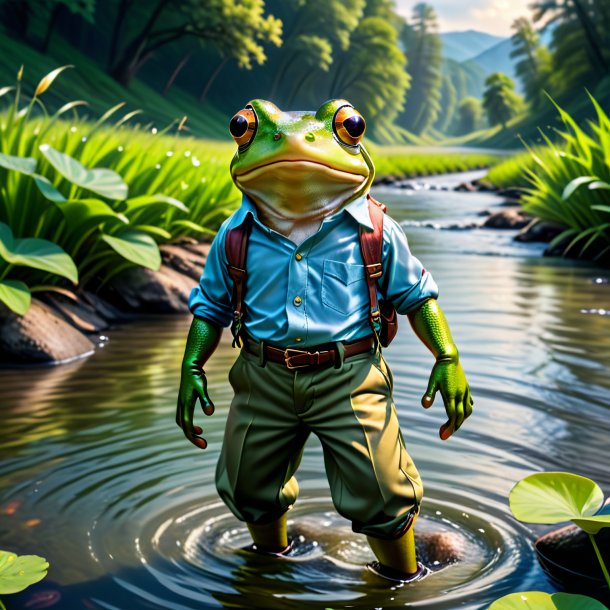 Picture of a frog in a trousers in the river