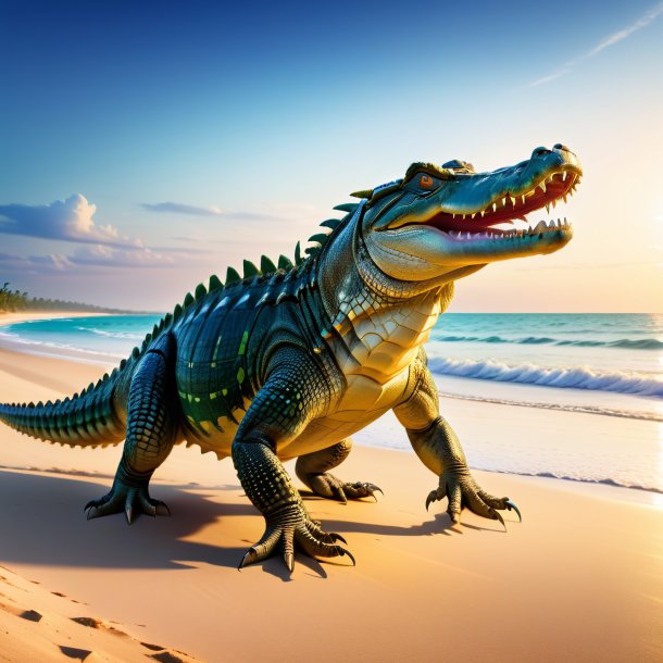 Photo of a dancing of a crocodile on the beach