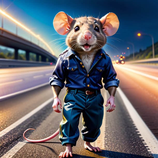 Pic d'un rat dans un pantalon sur l'autoroute