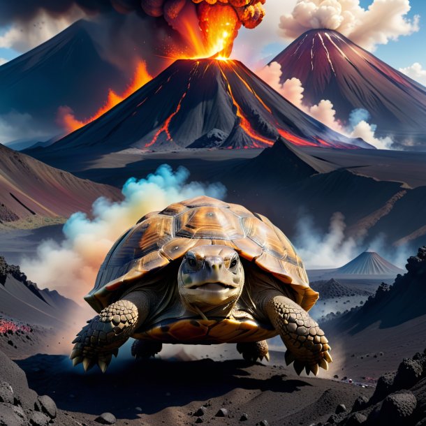 Picture of a jumping of a tortoise in the volcano