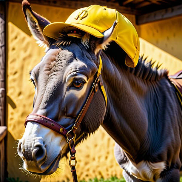 Foto de un burro en una gorra amarilla