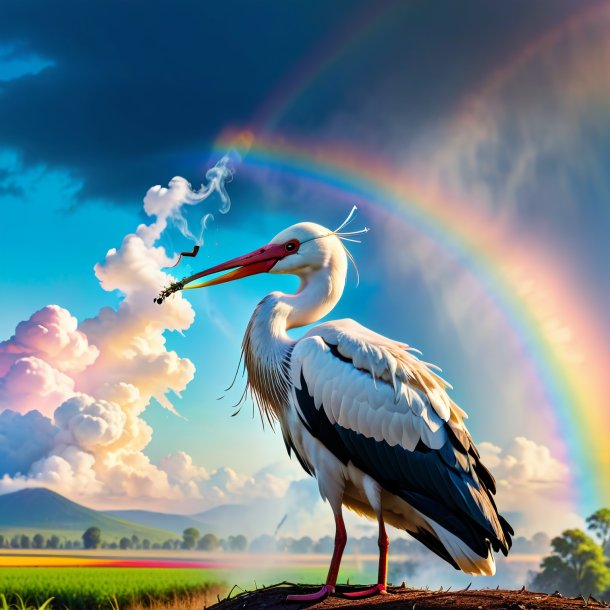 Pic of a smoking of a stork on the rainbow