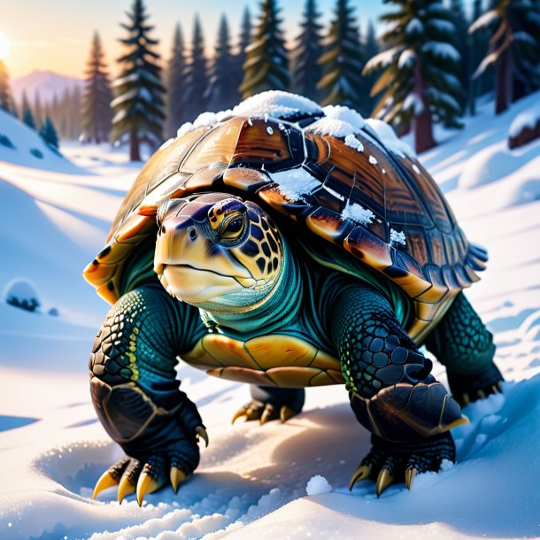 Pic d'une tortue dans un pantalon dans la neige