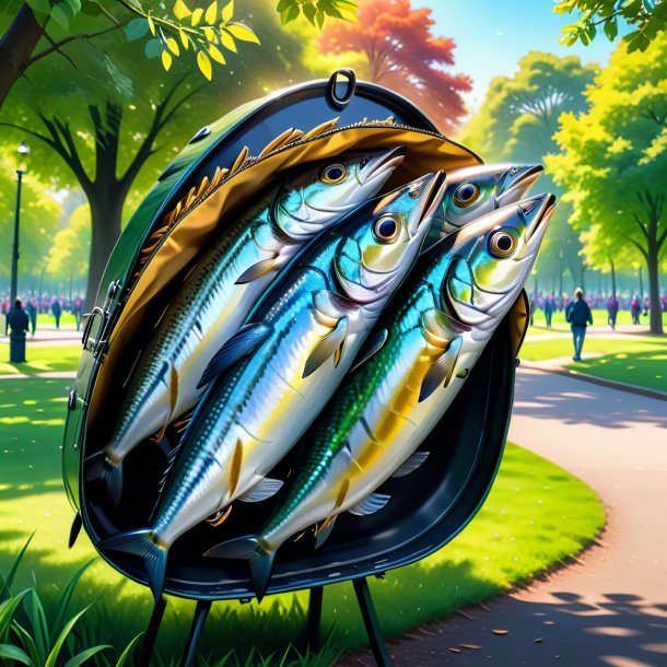 Drawing of a sardines in a coat in the park