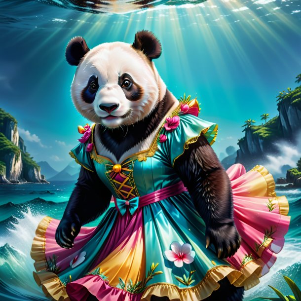 Illustration of a giant panda in a dress in the sea