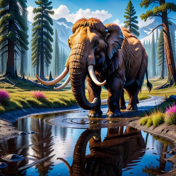 Image of a drinking of a mammoth in the puddle